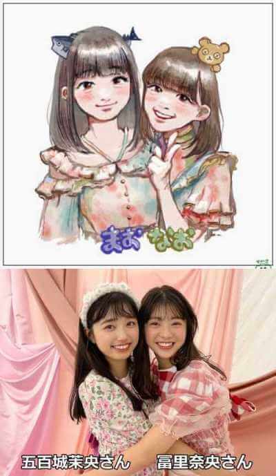 池田瑛紗が描いた五百城茉央と冨里奈央のツーショット似顔絵